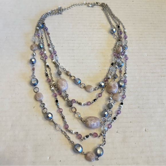 Lia Sophia "Sugar Plum" 5-Strand Necklace Genuine Jade Silver Tone Beaded - Picture 9 of 16